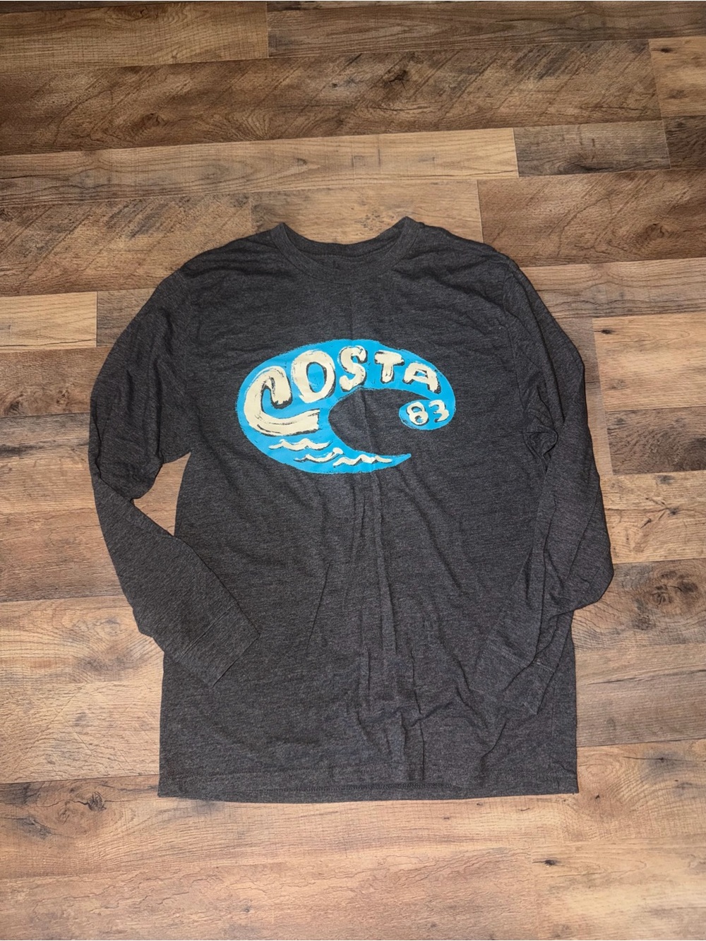 Costa Charcoal Long Sleeve Tee with Blue and Cream Logo